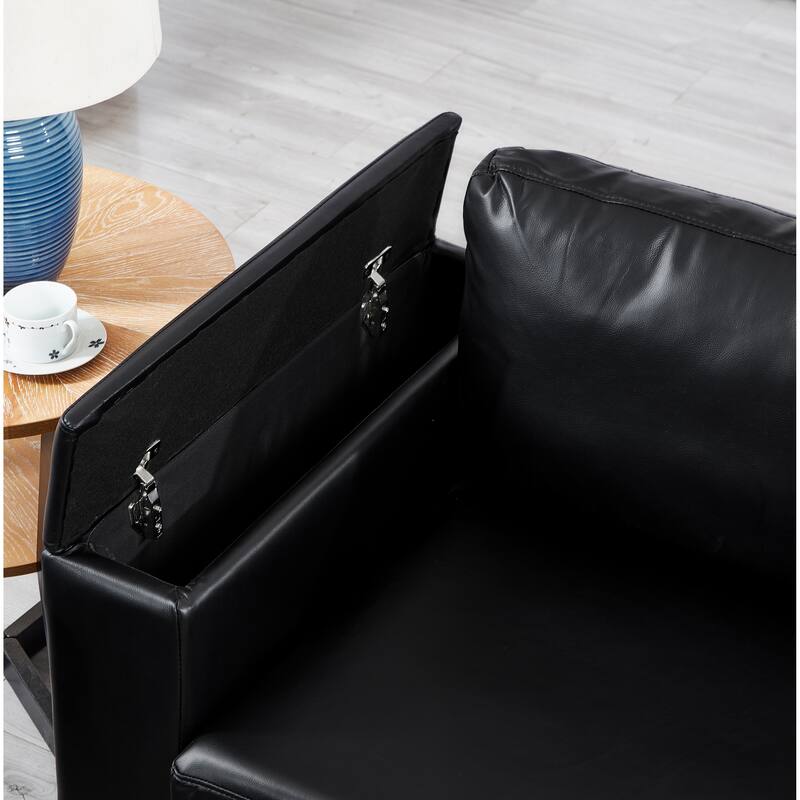 67.7" Modern Style Loveseat Faux Leather Couch,Square Arm Sofa With Cup Holder,Storage Sofa,Upholstered PU Leather