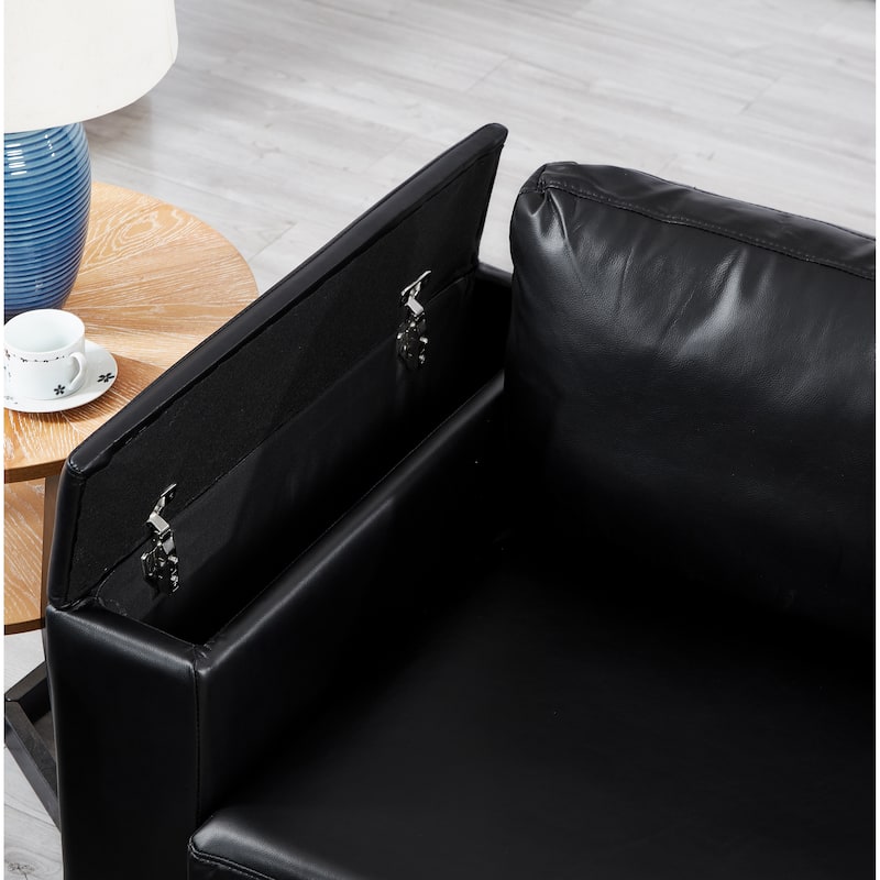 PU Leather Loveseat Sofa Deep Seat Couch with Storage and Cup Holders