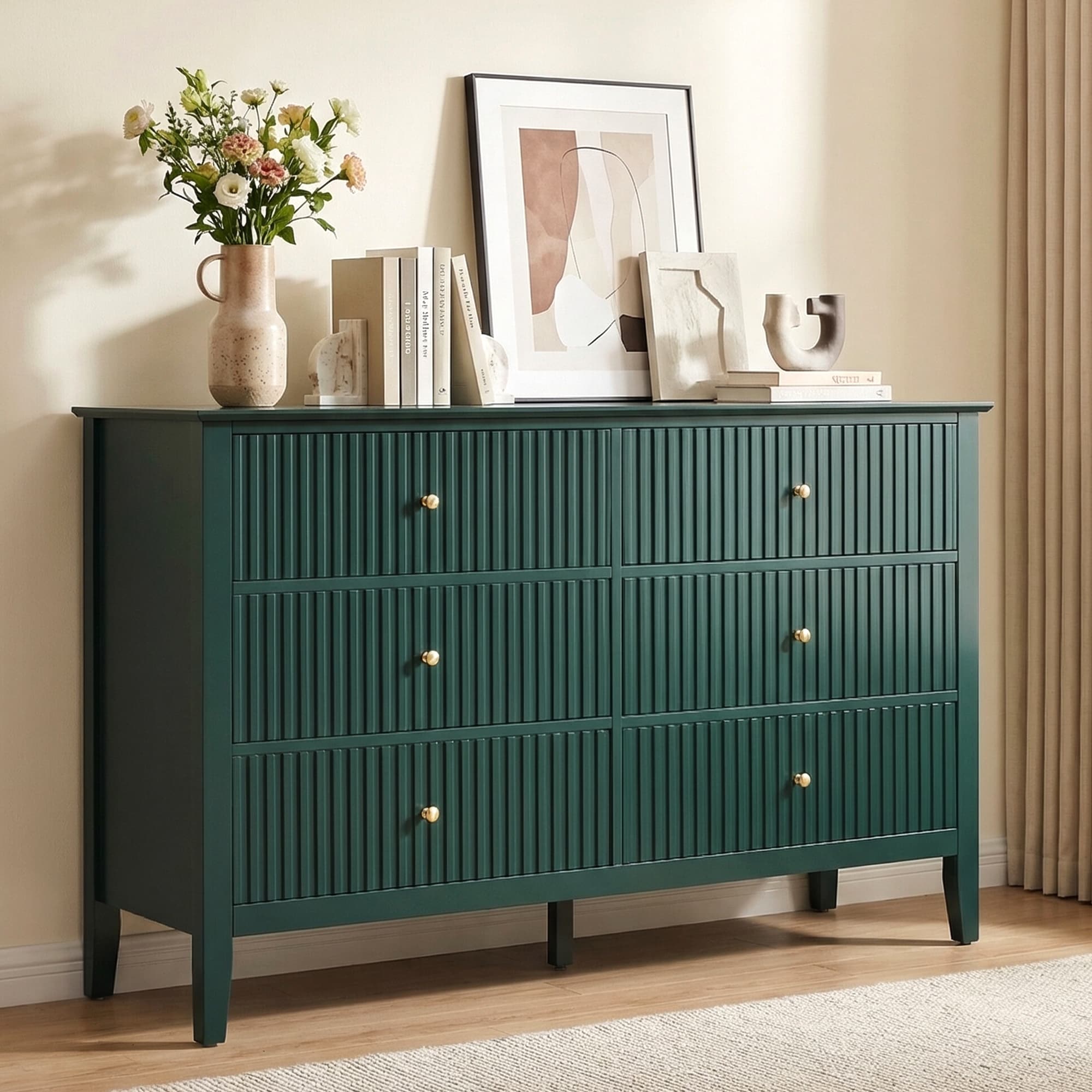 6 Drawer Dresser Fluted Modern with 5 Colors Available | High Weight Capacity Wood Dresser for Bedroom