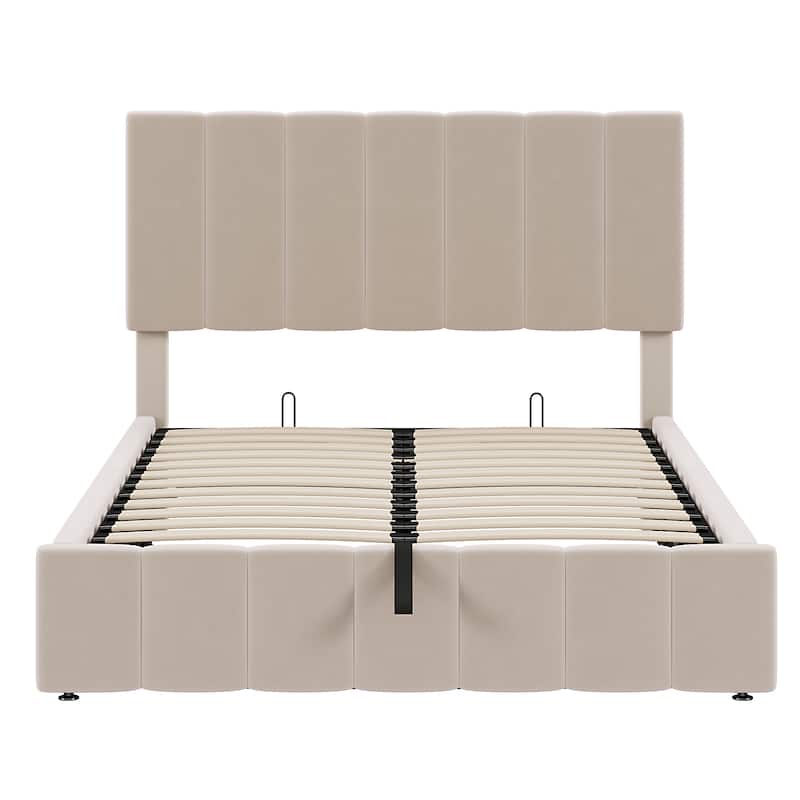 Full Size Linen Platform Bed - Hydraulic Lift Platform with Hidden Compartment