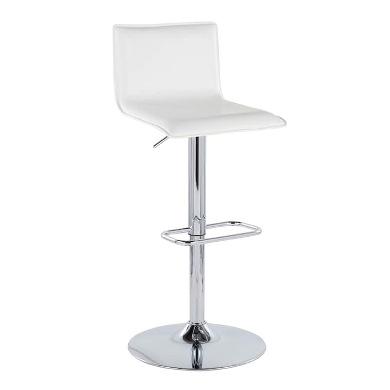 Porch & Den Mara Upholstered Adjustable Bar Stool with Rounded Rectangle Footrest (Set of 2) - White Faux Leather/Chrome Metal