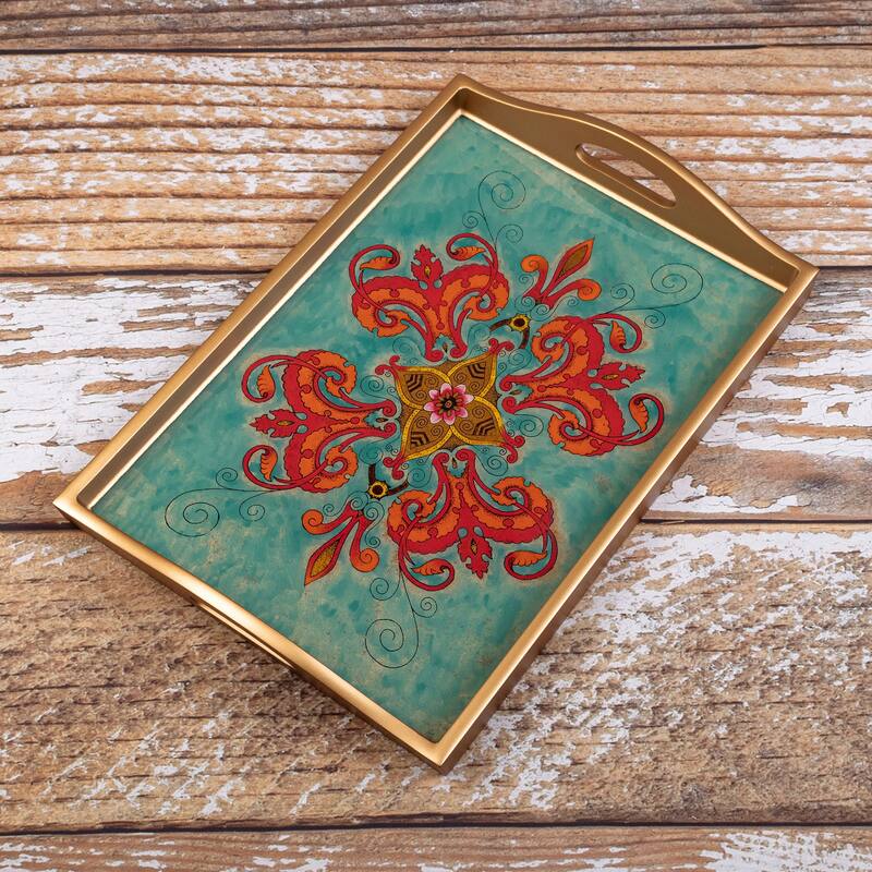 Novica Handmade Sweet Spring Flower Reverse-Painted Glass Serving Tray