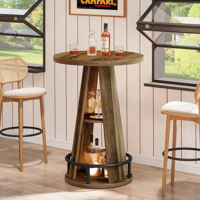 Round Counter Height Bar Table, Wooden High Top Pub Table