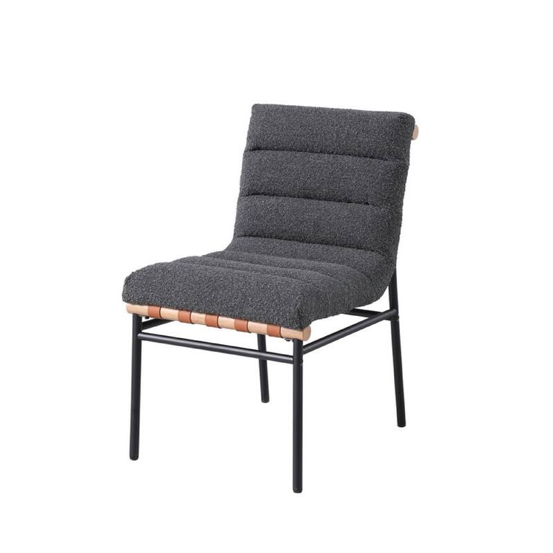 Kive Dining Chair Set of 2, Black Iron Legs, Gray Channel Tuft Boucle