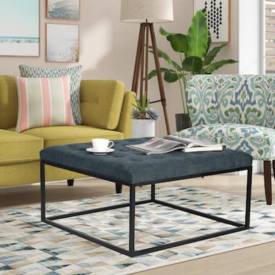 Adeco Square Ottoman Button Tufted Upholstered Fabric Foot Rest Stool