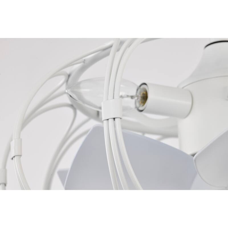 Eoin White Caged Lighted Ceiling Fan Fandelier 7-Blade Remote Control
