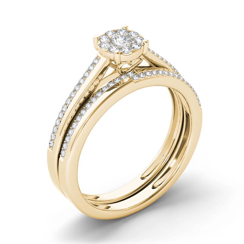 1/3ct TDW Diamond Cluster Bridal Set in 10K Gold for Women