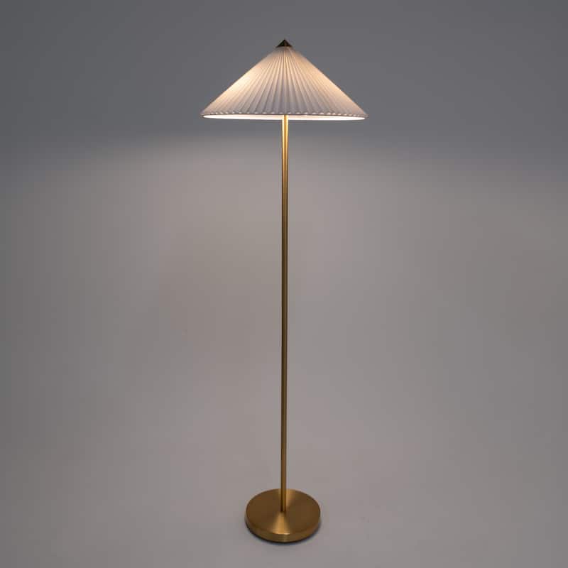 Brightech Sienna 62.5 in Antiqued Brass Mid-Century 2-Light 10W 550Lm 3000K LED Column Floor Lamp With White Linen Empire Shade