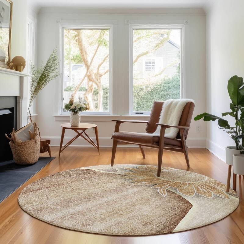 Premium Washable Super Soft Chic Floral Mayfield Rug - Brown - 8' x 8' - Round
