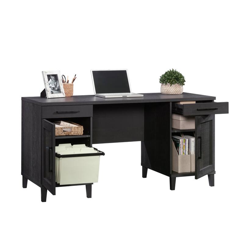 Engineered Wood Coastal Desk with Two Storages, Black