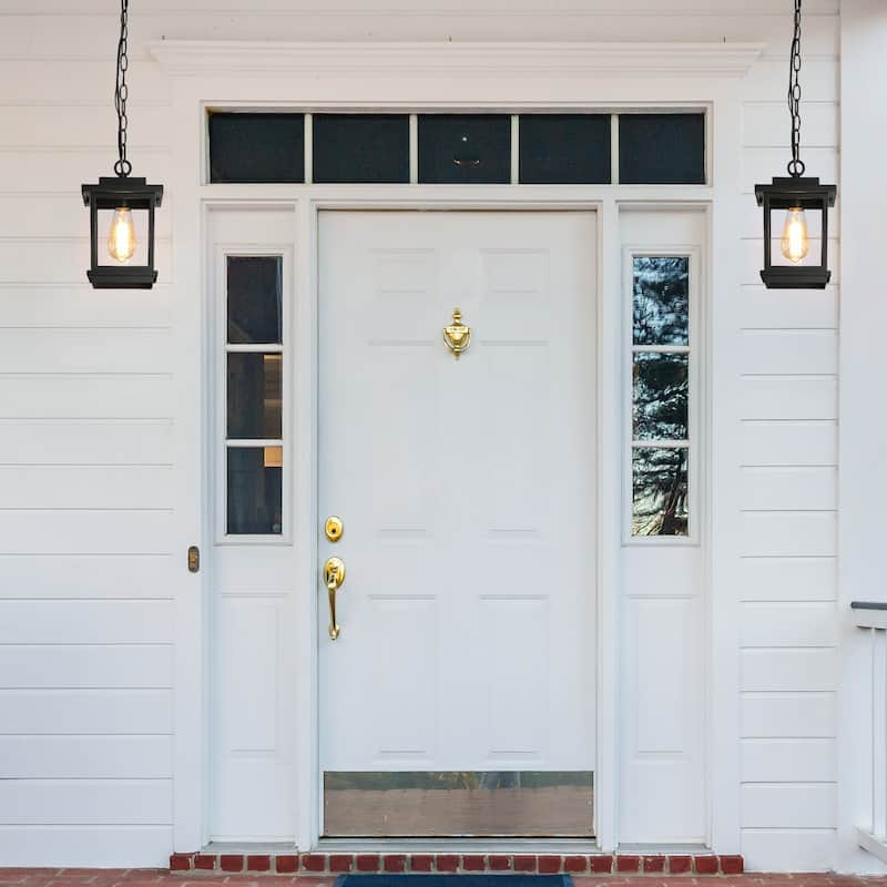 Modern Farmhouse Black 1-Light Outdoor Pendant Transitional Hanging Lantern Light - L 6.7"* W 6.7"* H 11.8"
