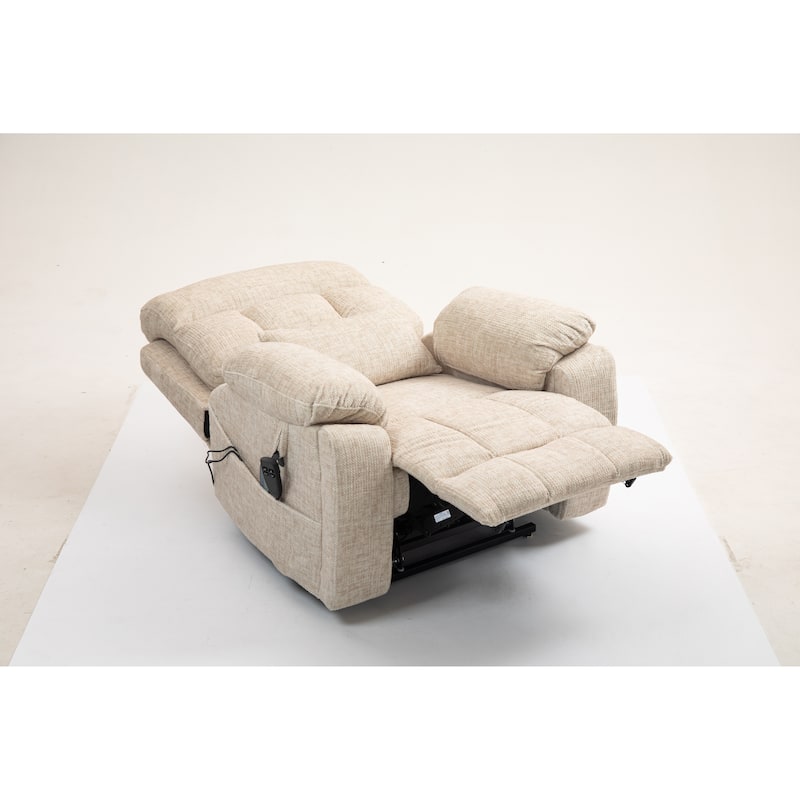 Velvet Oversized Power Lift Recliner Chair with Dual OKIN Motors, 180° Flat Lay, Massage, and 400 lbs Capacity