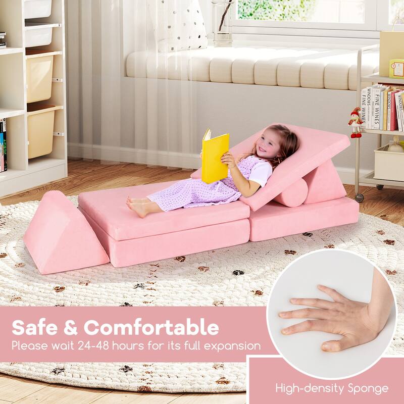 Gymax 8 Pcs Kids Play Couch Convertible Sectional Floor Sofa