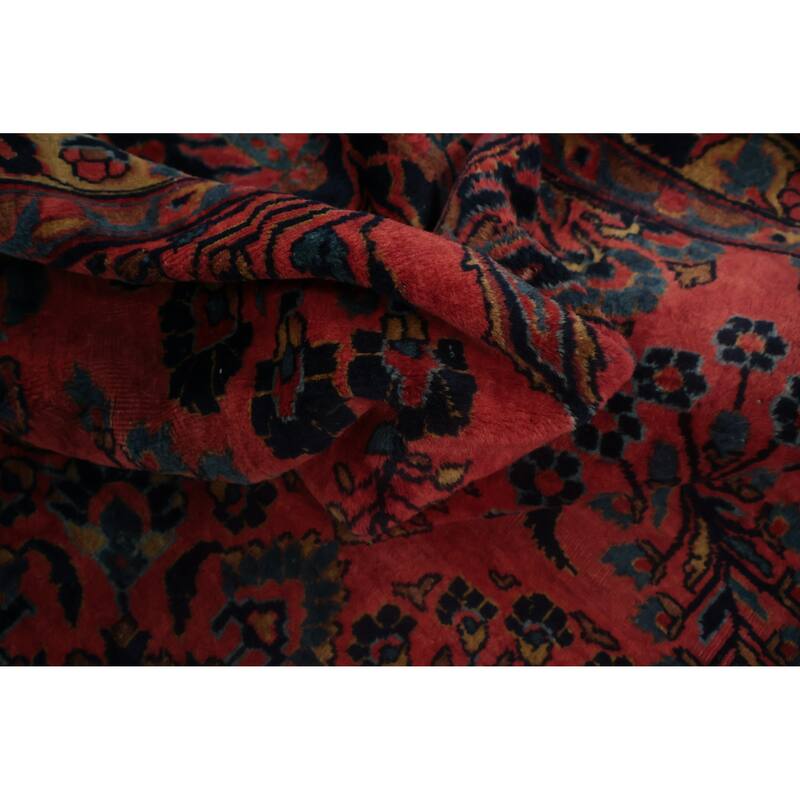 Hand Knotted Oriental 100% Wool Carpet Traditional Floral Pink Sarouk Area Rug - 13' 3'' X 10' 3''