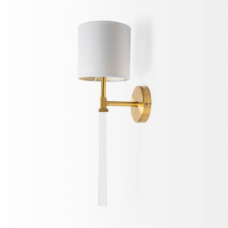 Santander II 6.5x22 Gold Metal and White Linen Shade Wall Sconce