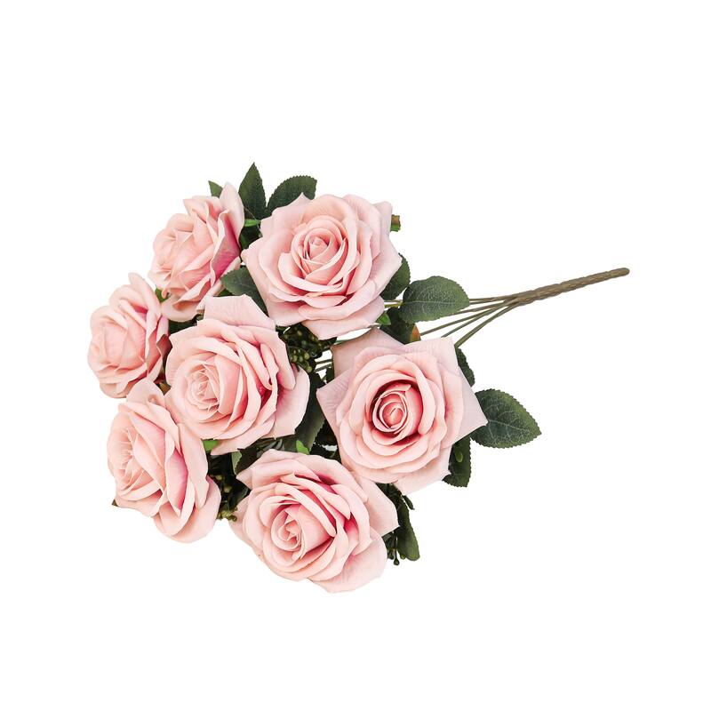 Set of 2 Blush Pink Artificial Queen Tea Rose Flower Stem Bush Bouquet 17in - 17" L x 9" W x 9" DP