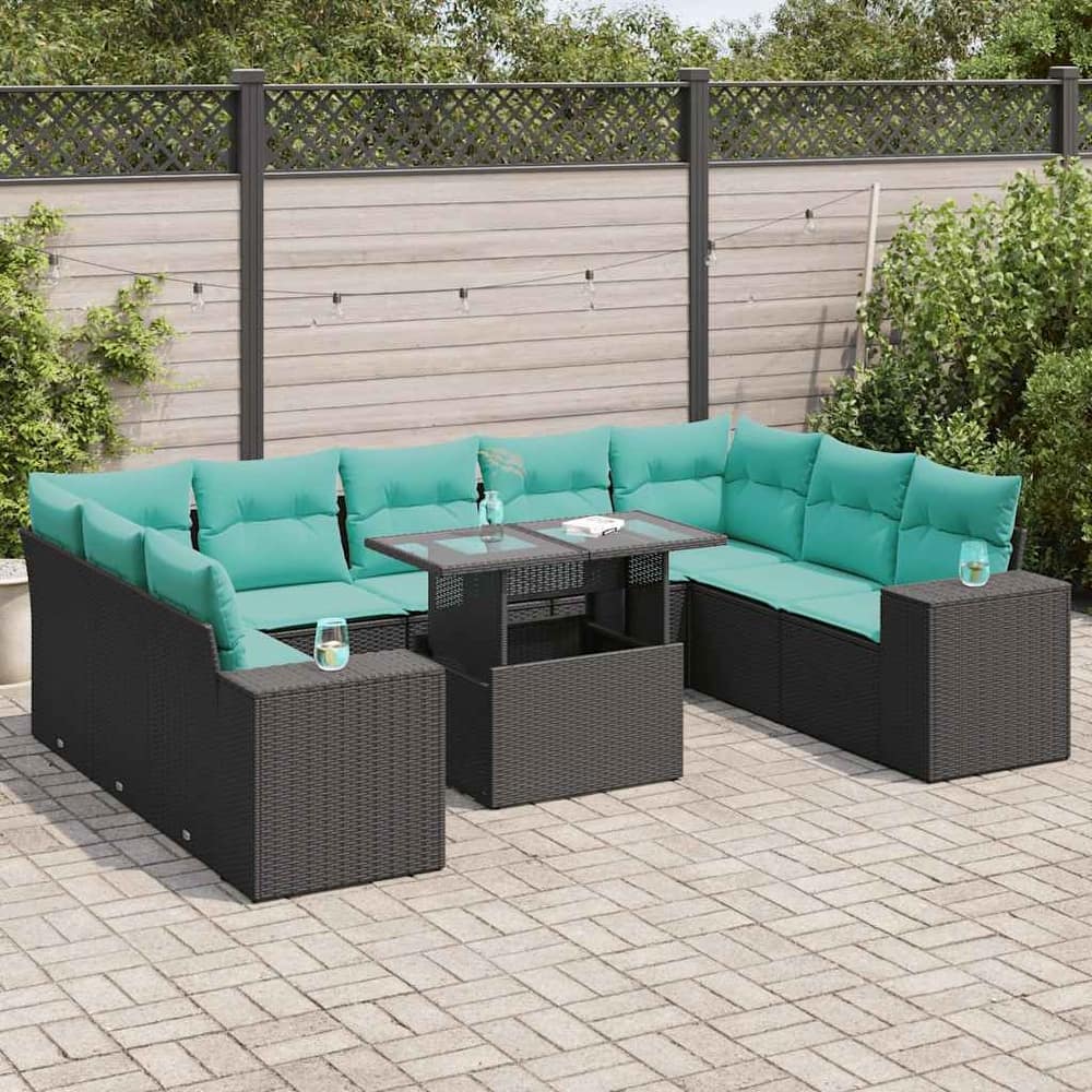 vidaXL Patio Sofa Set with Cushions Table and Couches 10 Piece Poly Rattan