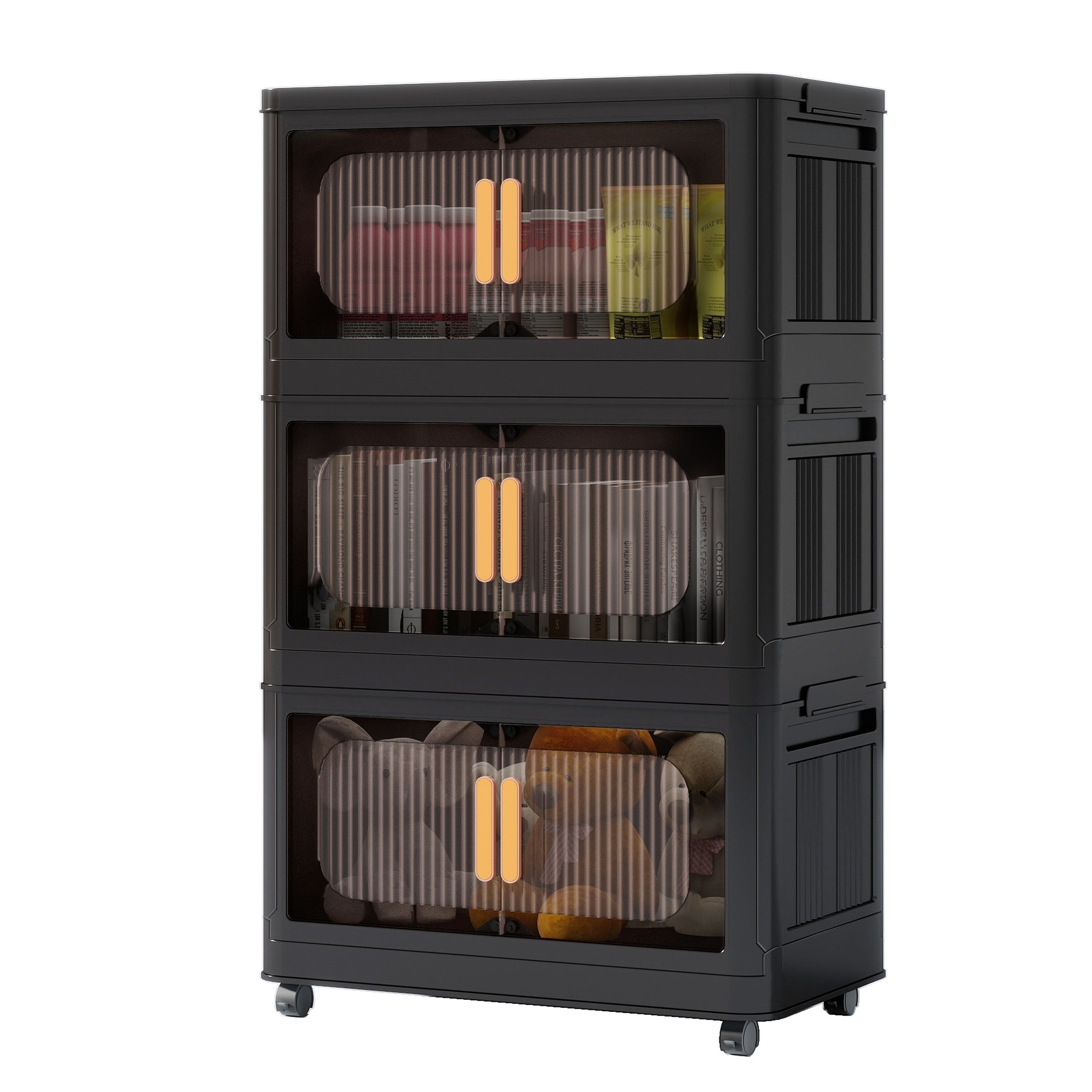 LIXIL 3段ストッカー 31 in. H Black Plastic Folding Storage Cabinet with Wheel 3-Tier