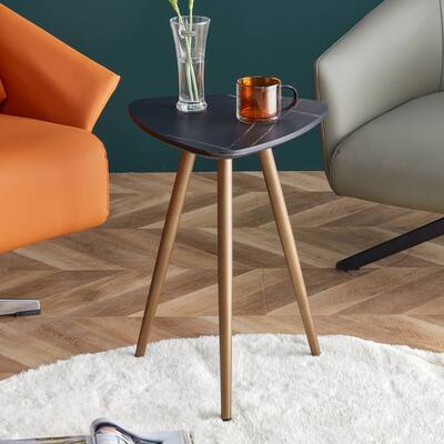 Modern Minimalism Faux Marble End&Side Table,Small Accent Coffee Table ,Triangle Nightstand, MDF Tabletop , Metal Legs