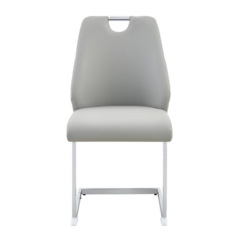 Dining Chairs Set of 4, Faux Leather Kitchen Chairs with Gold Mesh Texture, Silver Back Ring and Chrome Pull Handle