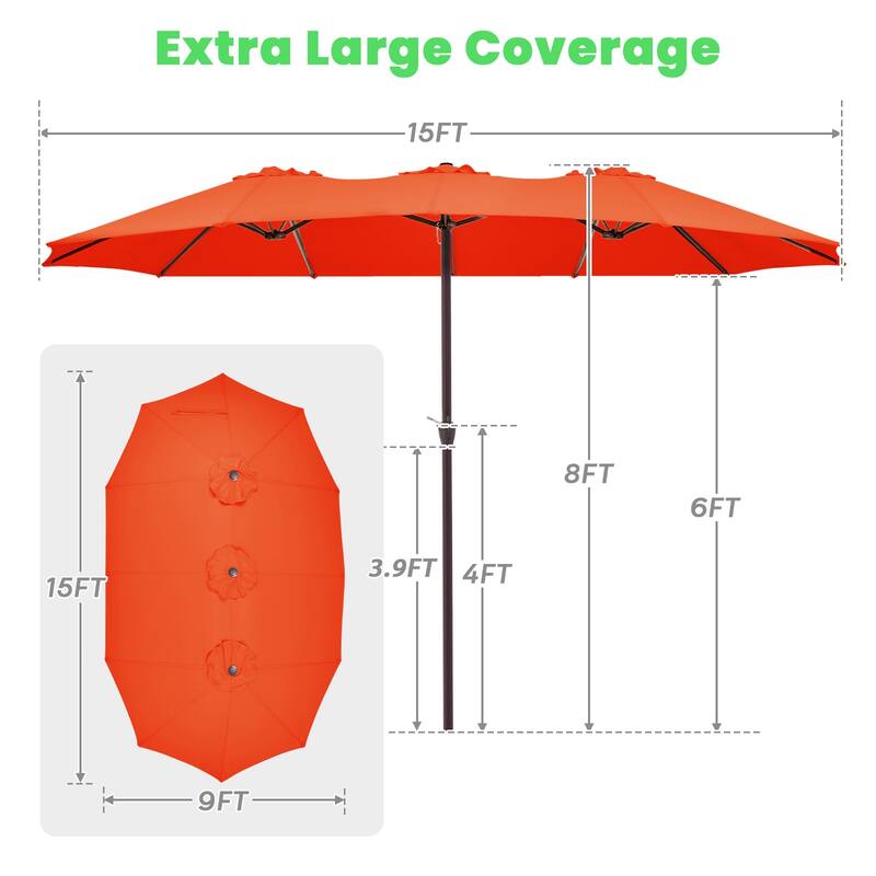 15ft Steel Navy No Tilt Market Patio Umbrella without Base
