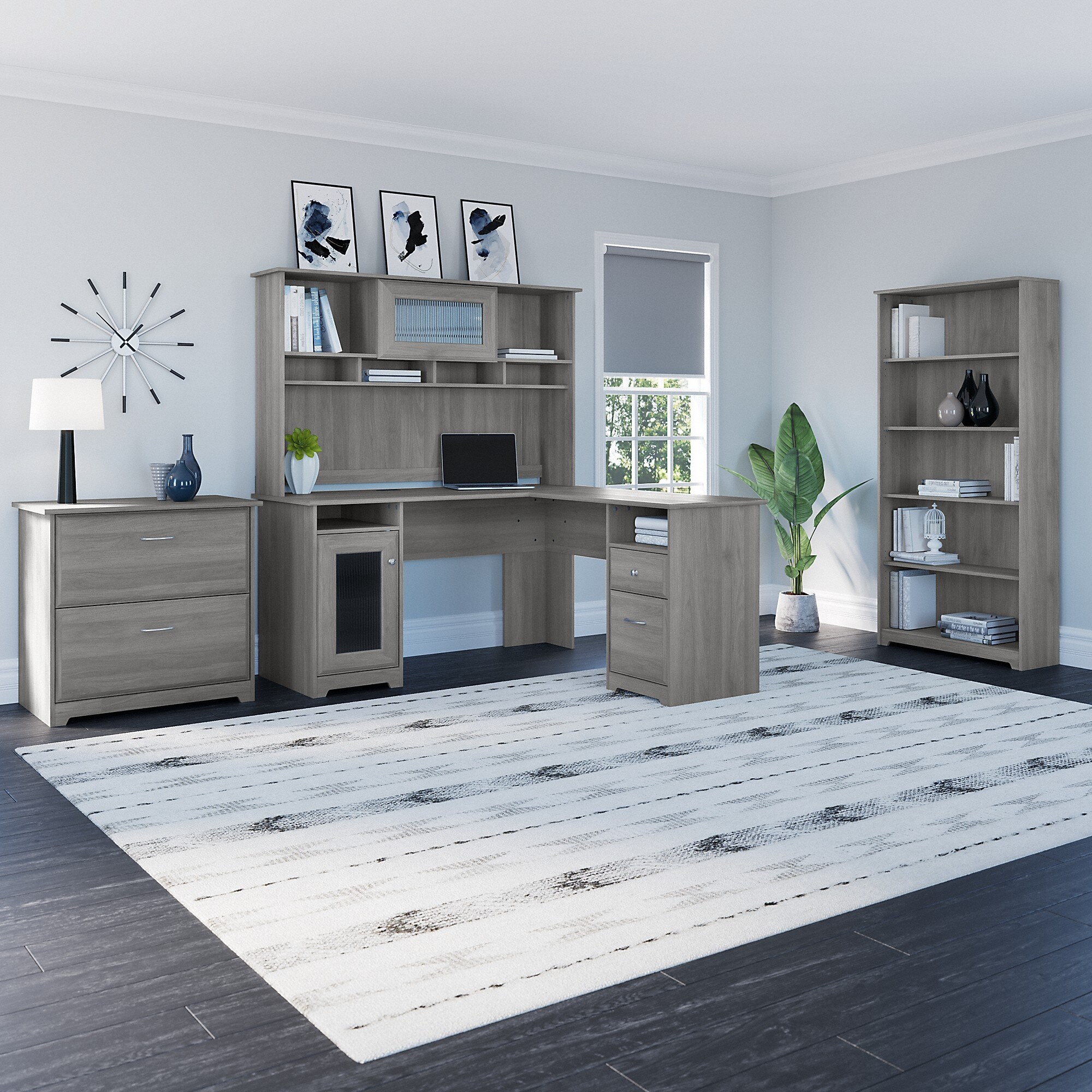 Copper Grove Daintree L Desk Set with 5-shelf Bookcase and Cabinet
