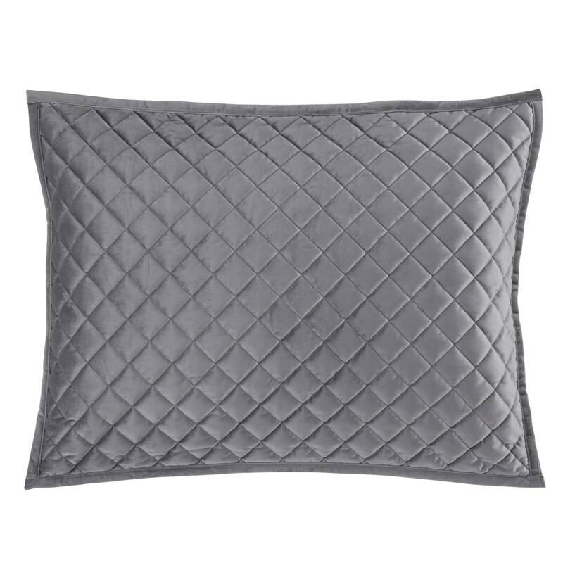 HiEnd Accents Velvet Diamond Quilted Pillow Sham Set, 2PC - King - Gray