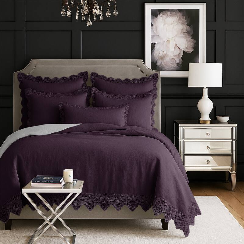 Elsie Lace Eggplant 6 Piece Coverlet Set