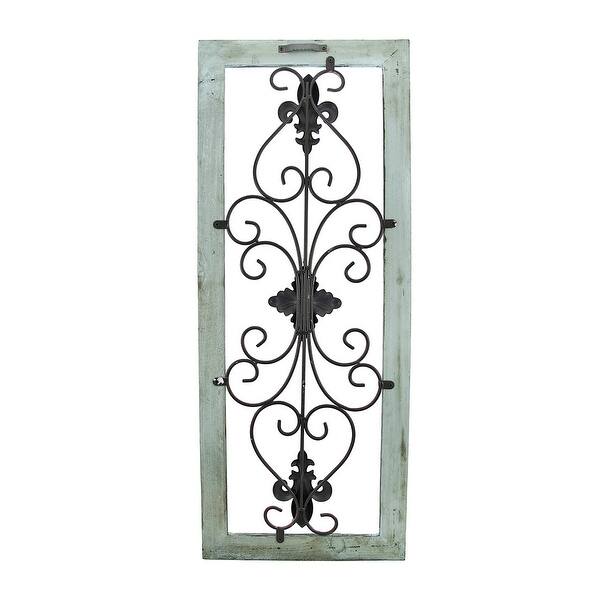 Shop Distressed Wooden Green Frame Wrought Iron Fleur De Lis Wall
