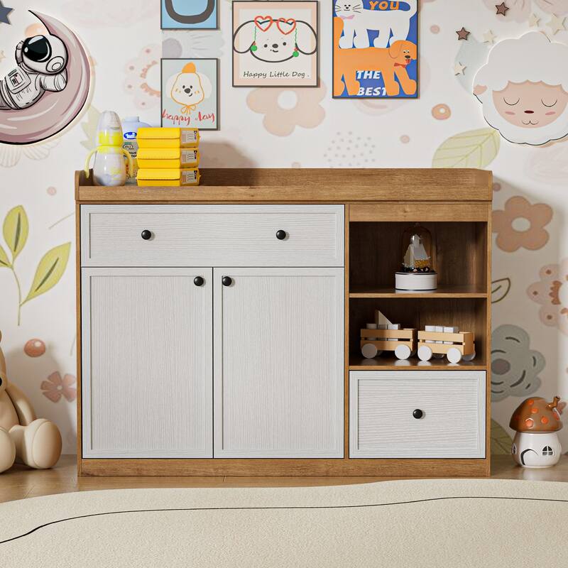 Changing Table Dresser with Drawers and Shelves