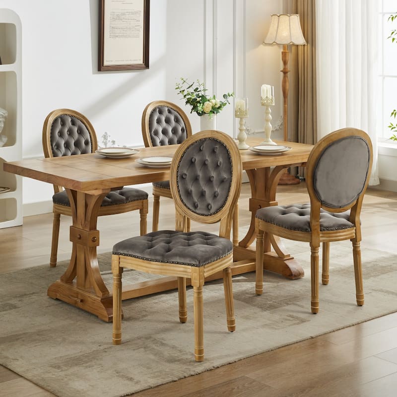 GDF Studio - French Traditional Wood PU Upholstered Dining Chairs with Tufted Back & Nailhead Trim, Set of 2