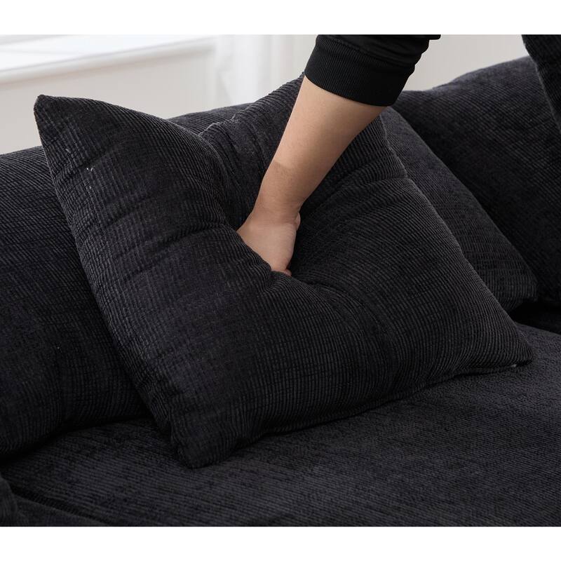 142" L Shaped Modular Sectional Sofa, 5 Piece Couch, Convertible Sleeper, Chenille, Black