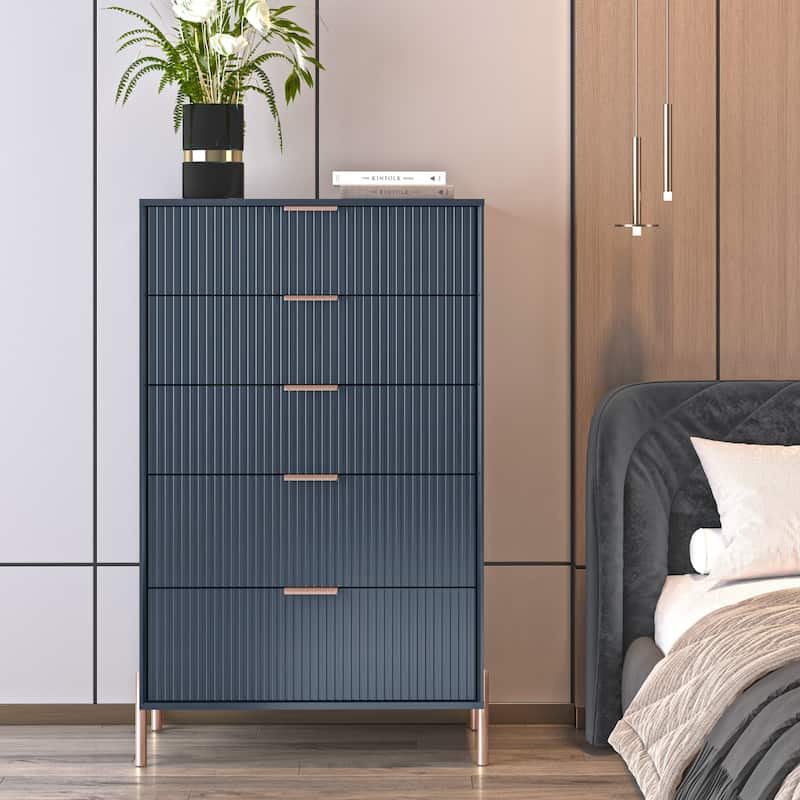 Modern 30" 5-Drawer Chest with Metal Handles - Navy
