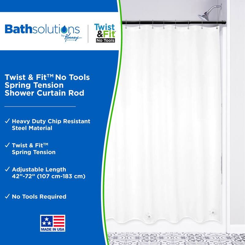Kenney Twist & Fit No Tools Spring Tension Shower Curtain Rod, 42-72"