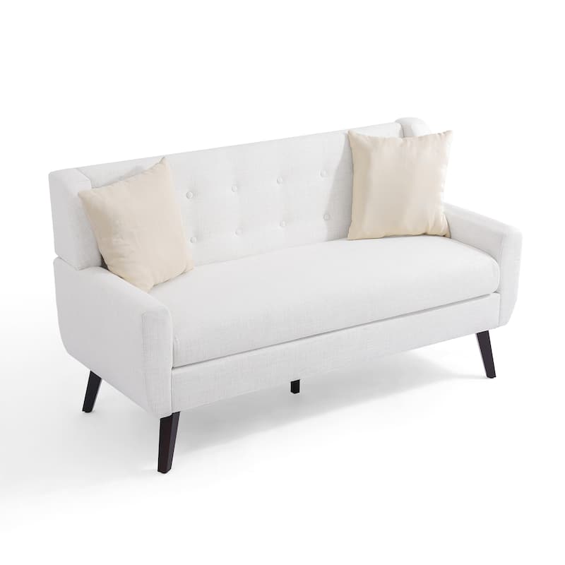 Mid-Century 63-Inch Linen Tufted Loveseat Sofa with Pillows