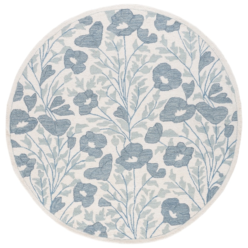 SAFAVIEH Handmade Jardin Sefora Floral Wool Rug - 6' Round - Ivory/Blue