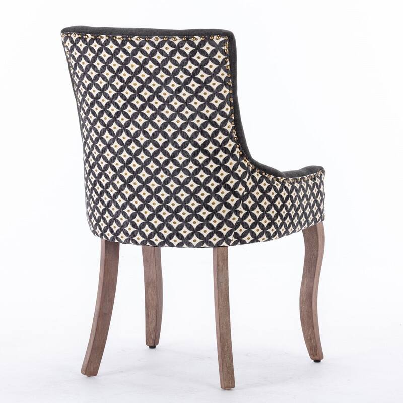 American Design Thickened Fabric Dining Chairs Set of 2,Solid Wood Legs, Bronze Nail Head