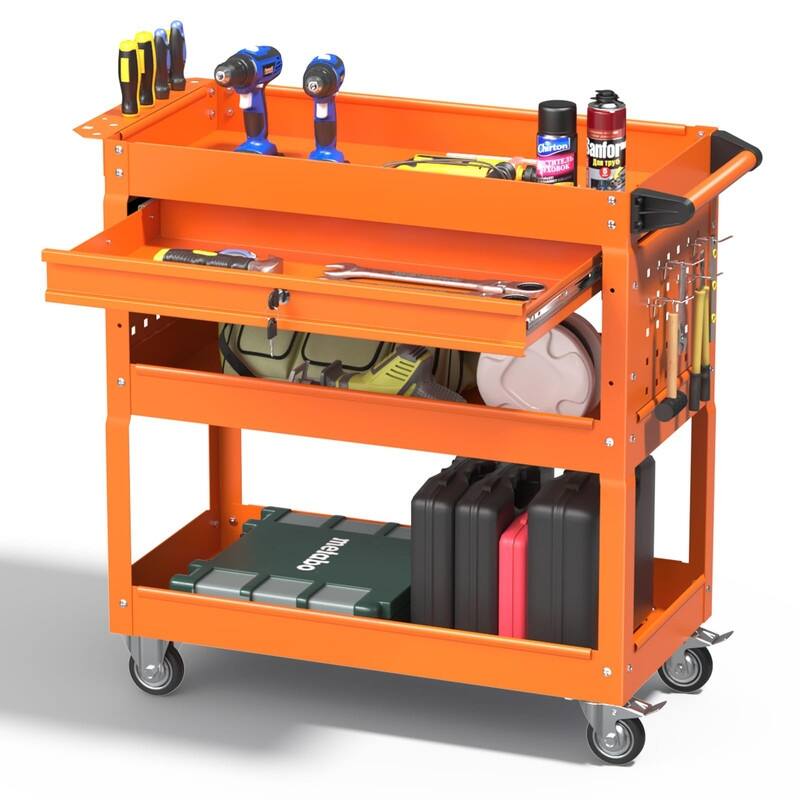 3 Tray Rolling Tool Cart, 400 LBS Capacity Mechanic Tool Carts on Wheels - 13.9 x 32.9 x 30 inches - Orange
