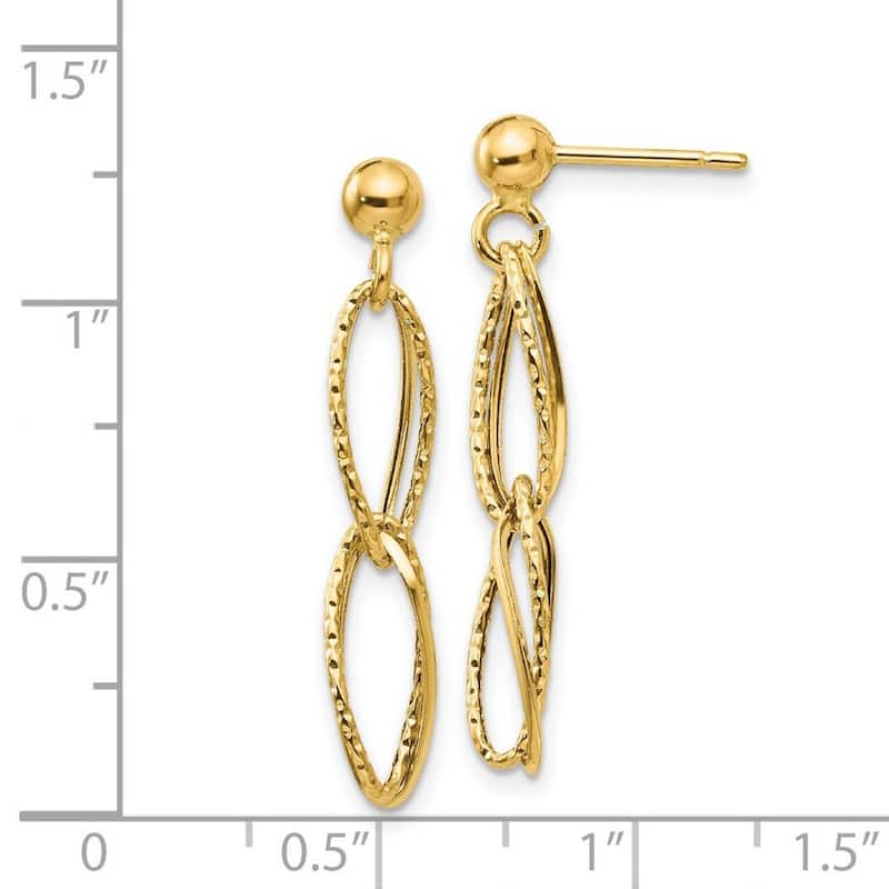 Curata 14k Yellow Gold 31x6mm Textured Oval Links Dangle Post Earrings