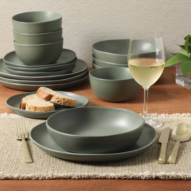 Gibson Elite Menlo Park 16-Piece Pottery Clay Stoneware Dinnerware Set - Reactive Glaze, Embossed, Service for 4