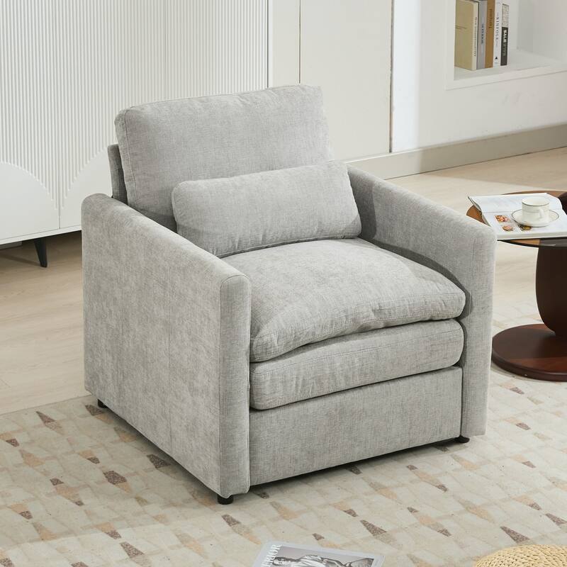 Upholstered Armchair Oversized Comfy Cloud Sofa Double Cushion Single Sofa Plush Cushion Armchair for Living Room - Light Grey