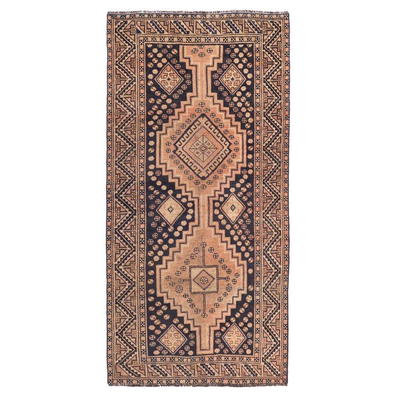 ECARPETGALLERY Hand-knotted Antalya Vintage Dark Navy Wool Rug - 4'2 x 8'10