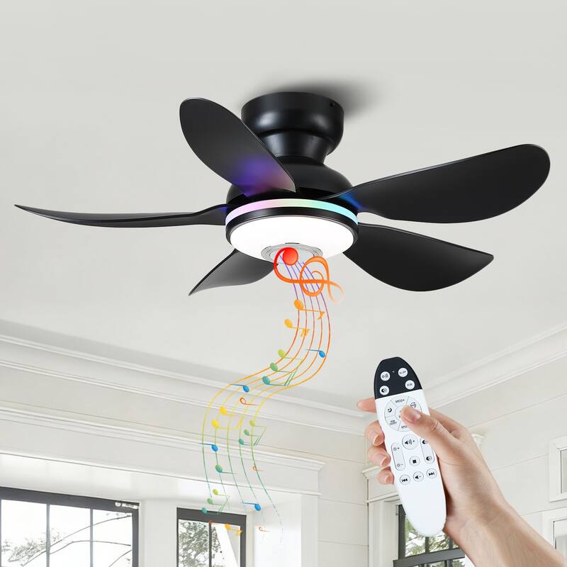 Kviflon 36/46 inches RGB Flush Mount Ceiling Fan with Light and Remote and Speaker