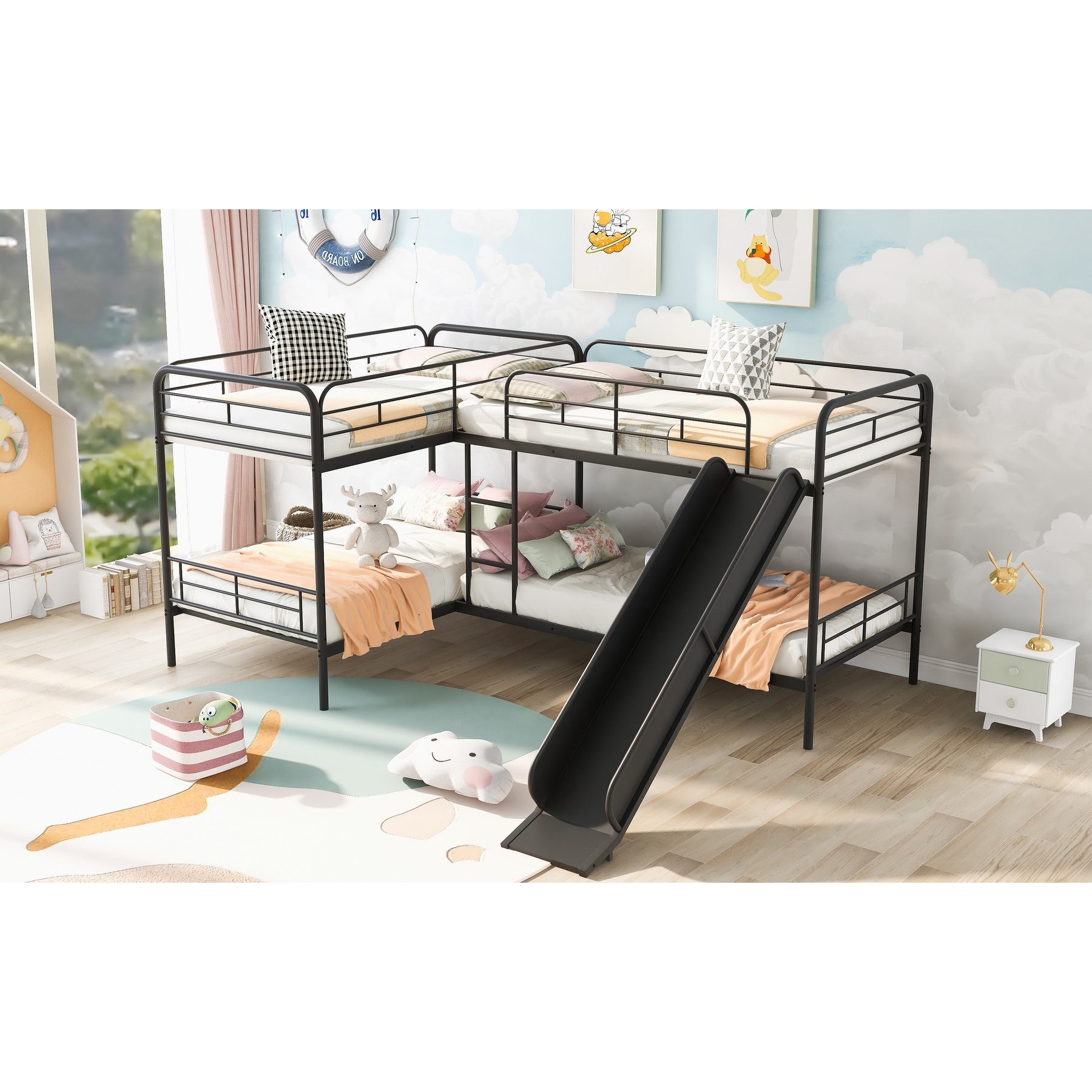 Metal l shaped bunk beds store
