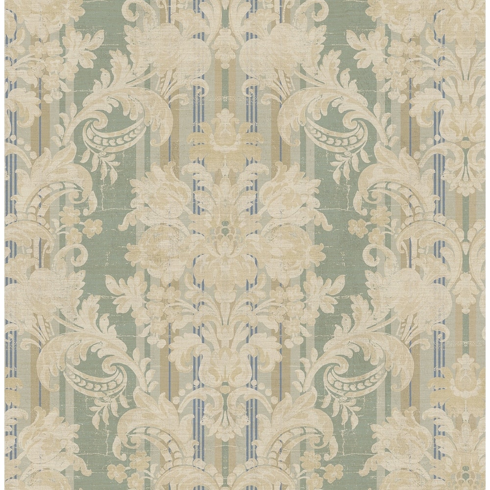 Seabrook Designs Enora Striped Damask Unpasted Wallpaper