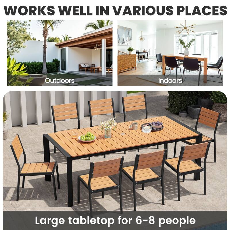 7/9-Piece Patio Outdoor Dining Set Stackable Chairs and Dining Table with Umbrella Hole