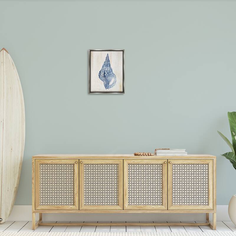 Stupell Tranquil Blue Shell Framed Floater Canvas Wall Art Design By Susan Arnot