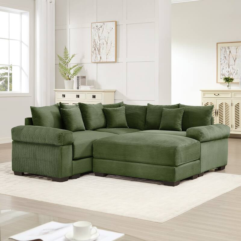 3-Seat Convertible Cloud Corduroy Modular Sofa with 10 Throw Pillows