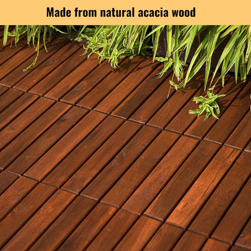 20 PCS Interlocking Deck Tiles Striped Pattern, 12" x 12"Square Acacia Hardwood Outdoor Flooring for Patio,Bancony,Pool Side
