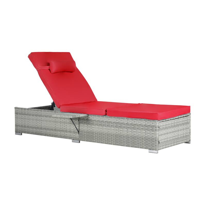 Outdoor Chaise Lounge Chair Set of 2 with Storage Patio Pool Chairs Tanning Lounges for Outside, Beach Rattan Recliners